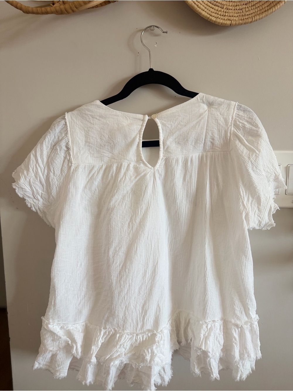 Altar'd State Cotton White Crochet-Front Ruffle Sleeve Blouse - Picture 8 of 14